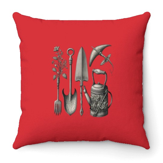 Florist Gardener Dad Grayscale Gardening Tools Throw Pillows