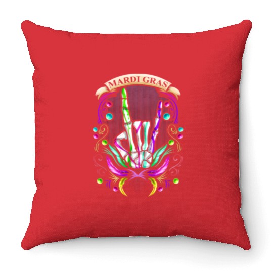 Rocking Skeleton Hand Showing Sign Of The Horns Throw Pillows