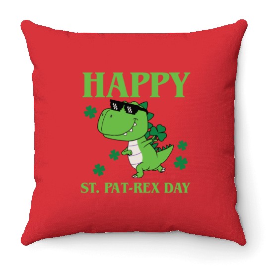 Happy St Pat-Rex Day Dinosaur Boys St Patricks Day Throw Pillows
