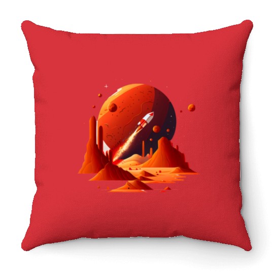 Vintage Space Science Mars Fiction Geek Solar Throw Pillows