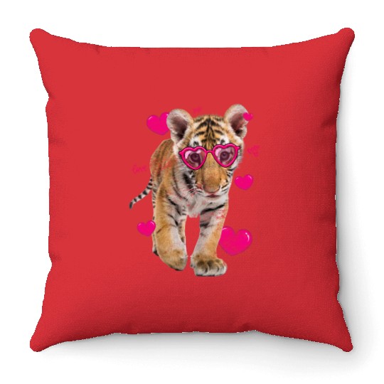 Tiger Cub Gift For Girl Heart Tiger Valentines Day Throw Pillows