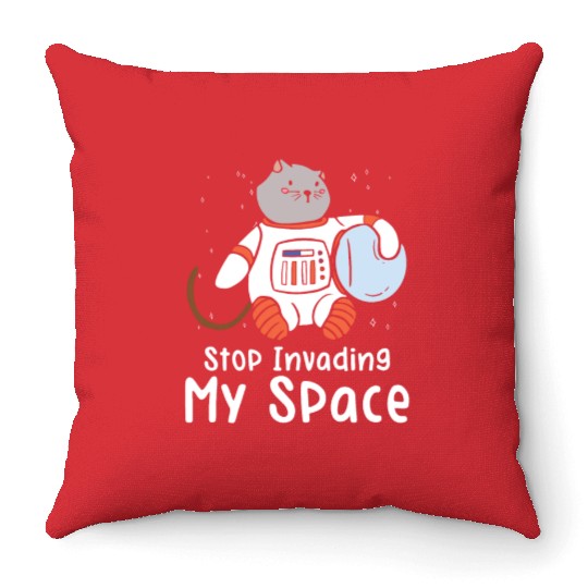 Space Purring Cat Astronaut Cat Lover Spaceship Throw Pillows
