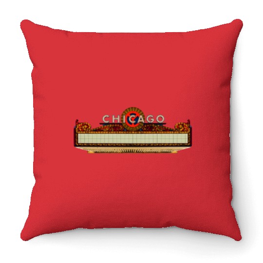 Front Chicago Theatre Marquee Night Throw Pillows