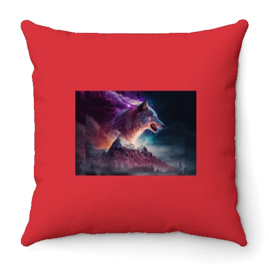 Electric Mountain, Violet Skies, and a Luminous Wo Throw Pillows