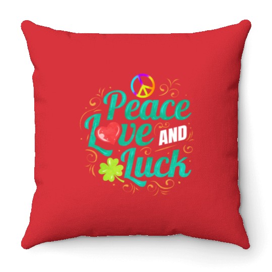 Shamrock Peace Love And Luck On St Patricks Day Throw Pillows