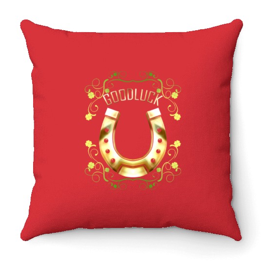 Good Luck With A Golden Horseshoe For Irish St Throw Pillows