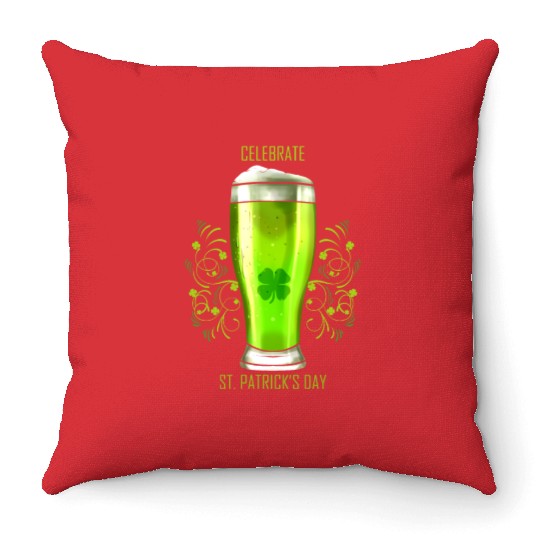 Glass Of Green Beer To Celebrate St Patricks Day Throw Pillows