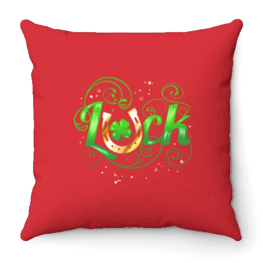 Green Golden Luck Logo With Horseshoe For St Throw Pillows