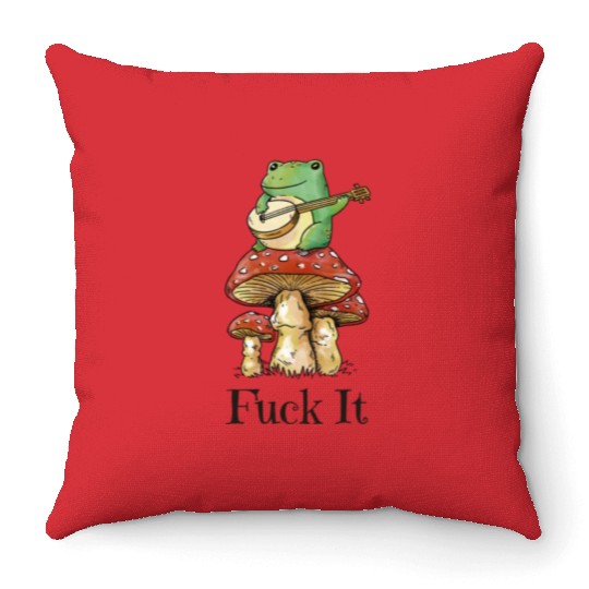 Cottagecore Toad Playing Guitar Throw Pillows