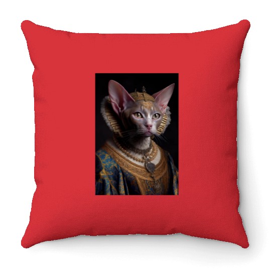 Black King Devon Rex Cat Breed Portrait Royal Rena Throw Pillows