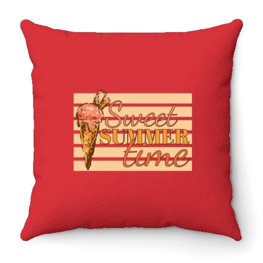 Sweet Summer Time Ice Cream Vacation Retro Vintage Throw Pillows