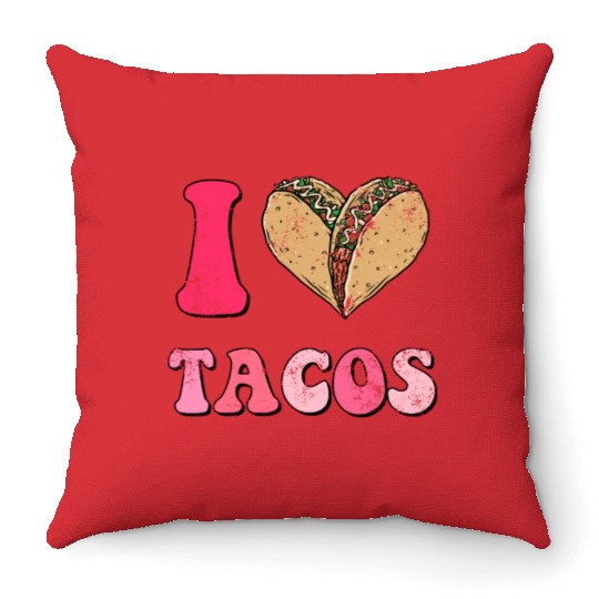 Vintage I Love Taco Valentine, Groovy I Heart Taco Throw Pillows
