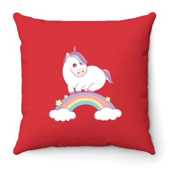 unicorn standing on rainbow Throw Pillows