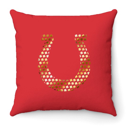 Golden Shamrocks Forming A Horseshoe On St Throw Pillows