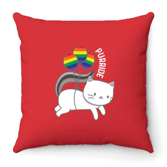 Purride Cat Balloon Rainbow Gay Throw Pillows