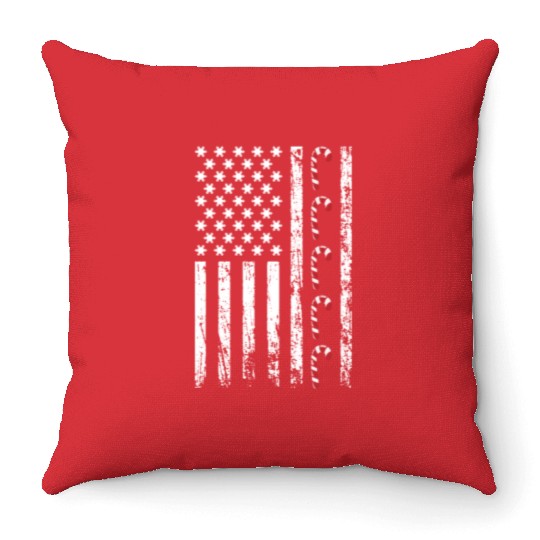 American Christmas Vintage Flag Cane Candy Xmas Throw Pillows