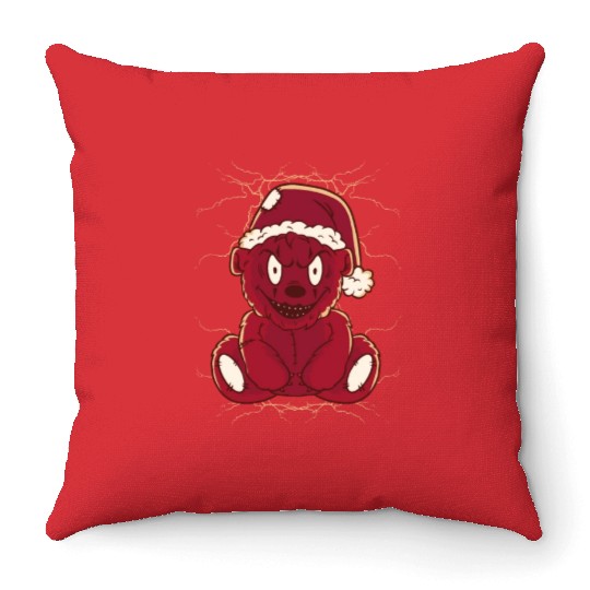 Scary smiling teddy-bear Scary smiling teddy-bear Throw Pillows