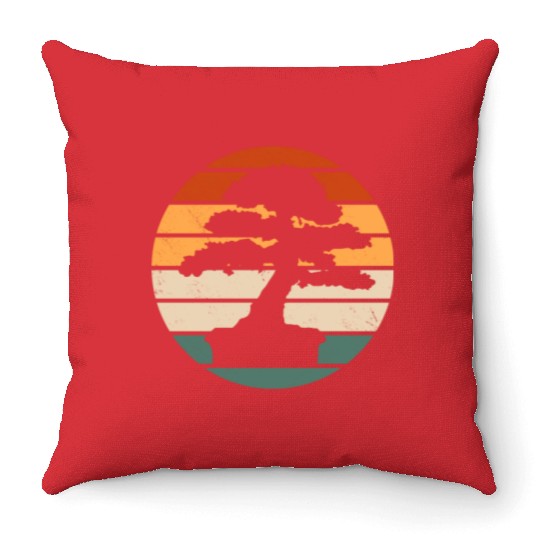 Retro Bonsai Tree Design Throw Pillows