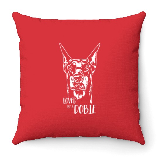 Doberman Loved by a Dobie dog saying dog Throw Pillows