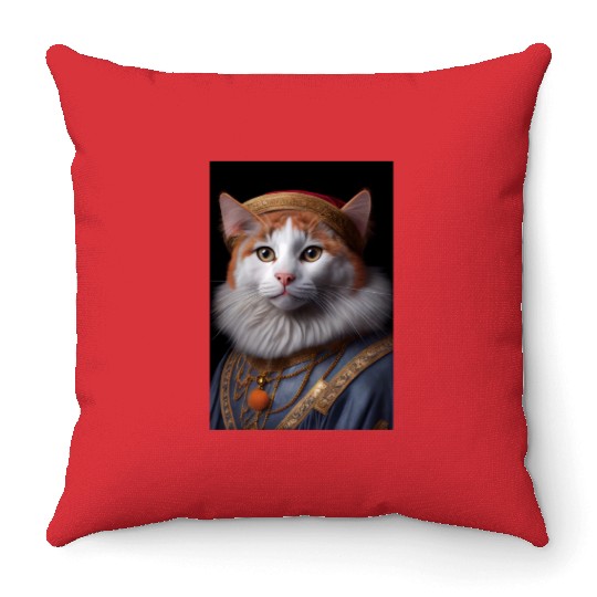 Turkish Van King Cat Breed Portrait Royal Renaissa Throw Pillows