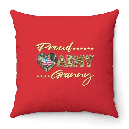 Proud Army Granny US Flag Dog Tag Family Military Throw Pillows