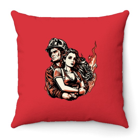 Firefighter Thin Red Line Wife Throw Pillows