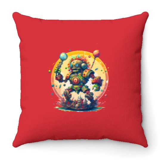 Inca,Maya robot warrior Throw Pillows