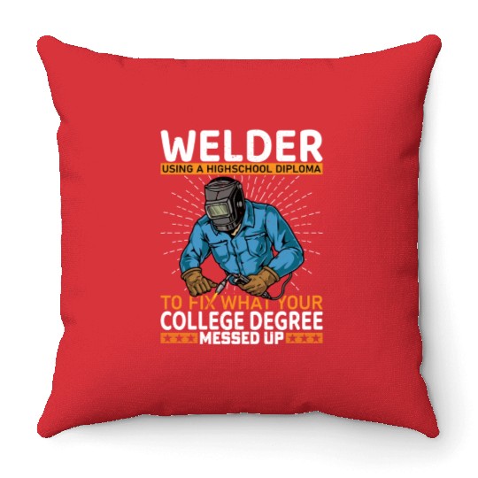 Welder using a high school Throw Pillows