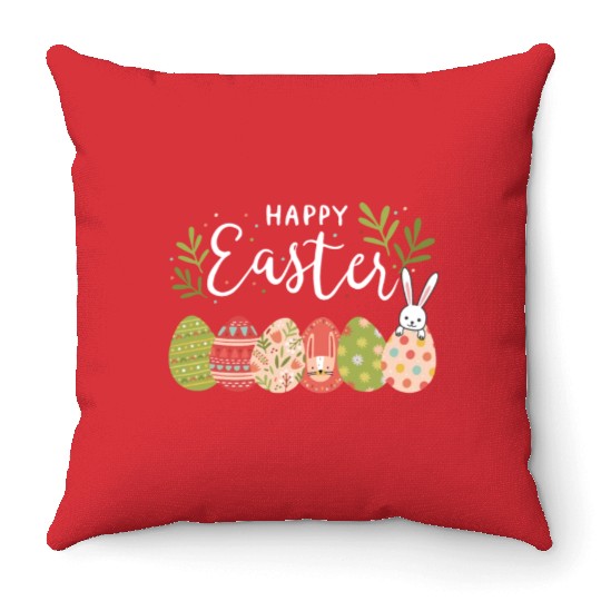 Happy Easter Spring Flowers Bunny Rabbit Egg Hunt Throw Pillows
