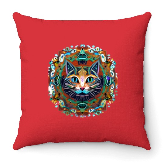 Cat Mandala. Cute Namaste Mindfulness Design Throw Pillows