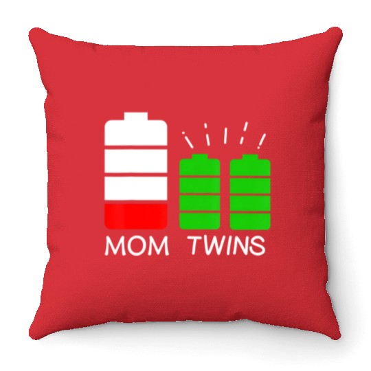 Twin Mom Low Battery Tired Mom Of Twins Throw Pillows