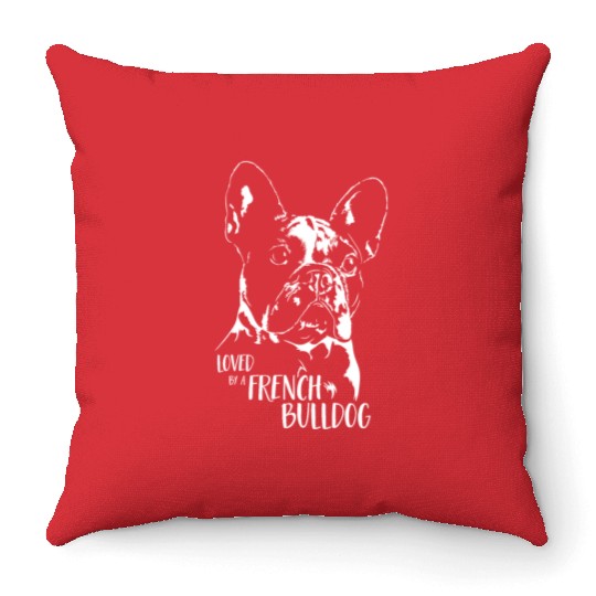 Loved by a French Bulldog dog mom dog saying Throw Pillows