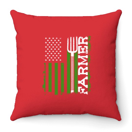 American Flag Patriotic Farmer Farming Throw Pillows