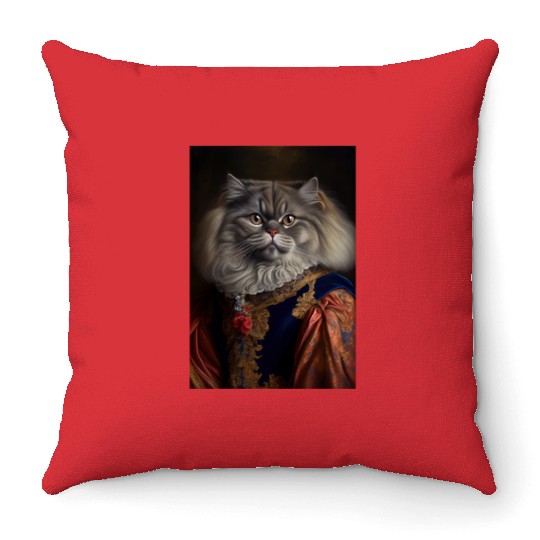 British Longhair King Cat Breed Portrait Royal Ren Throw Pillows