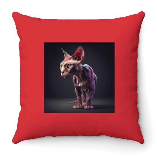 Canadian Sphynx cat with transparent skin Throw Pillows