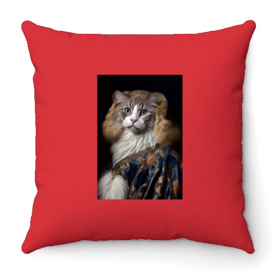 American Curl Princess Cat Breed Portrait Royal Re Throw Pillows