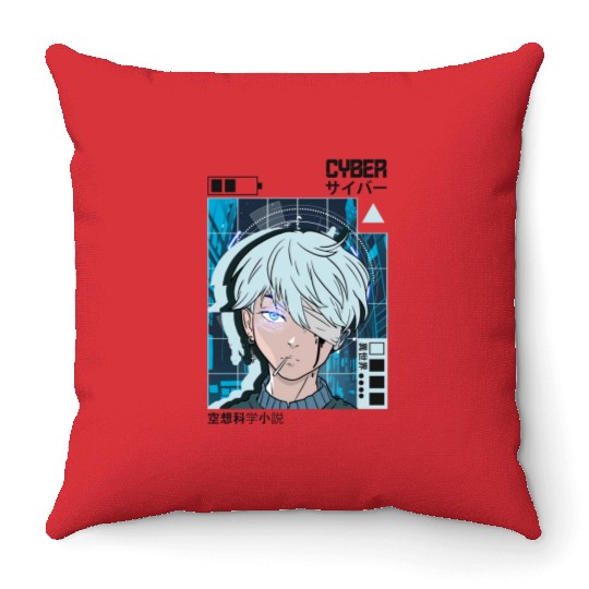 SciFi Anime Japanese City Aesthetic Tokyo Vaporwav Throw Pillows
