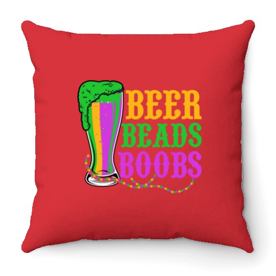 Beer Beads Boobs Mardi Gras Party Throw Pillows