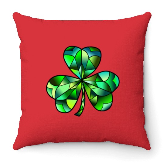 Green Gradation Stained Glass Irish Clover Throw Pillows