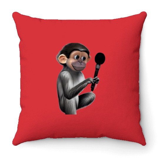 Little Monkey With Microphone Throw Pillows