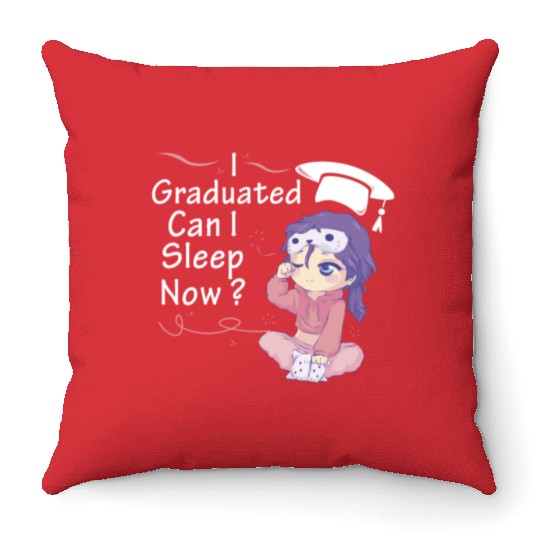 I Graduated Can I Sleep Now Sleepy Anime Chibi Cut Throw Pillows