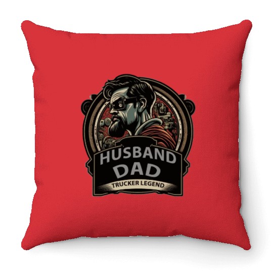 Husband Dad Trucker Legend Funny Truck Driver Truc Throw Pillows