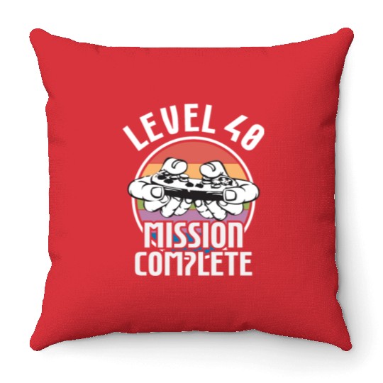 Birthday Level 40 40th Birthday Gamer Gaming Gamer Throw Pillows