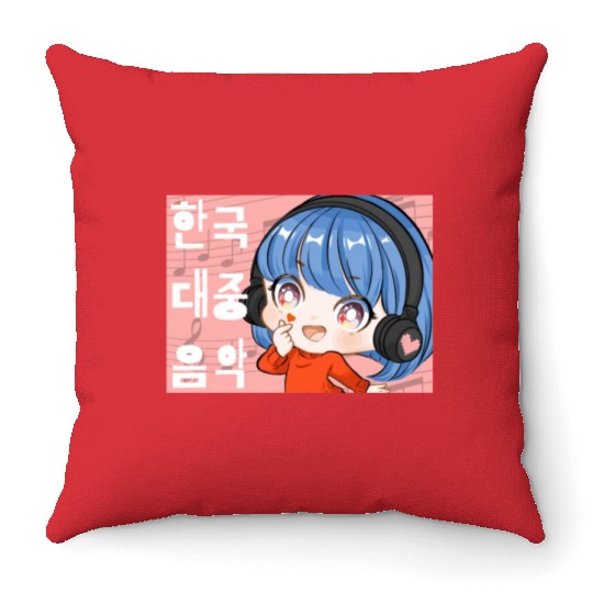 Kpop Music Finger Heart Chibi Anime Manga Aestheti Throw Pillows