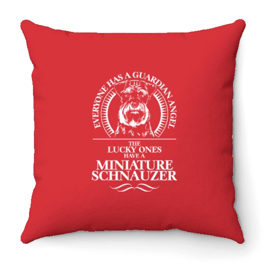 Miniature Schnauzer Guardian Angel dog quote Throw Pillows