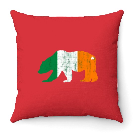 St Patricks Day Irish Flag Grizzly Bear Throw Pillows