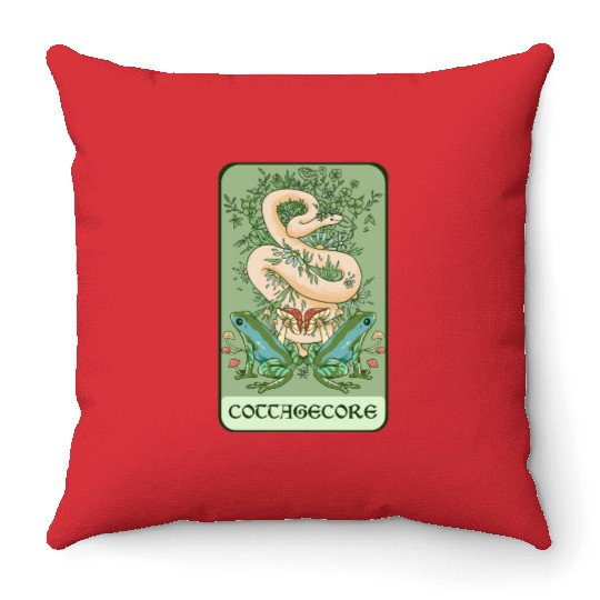 Tarot Card Goblincore Snake Cottagecore Frog Aesth Throw Pillows