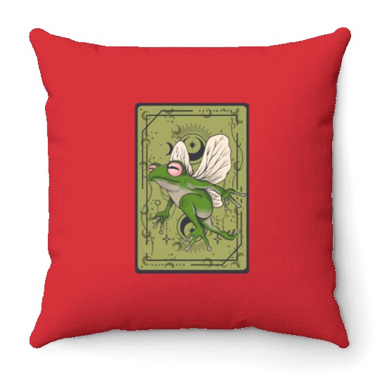 Frog Fairy Tarot Card Celestial Moon Occult Cottag Throw Pillows