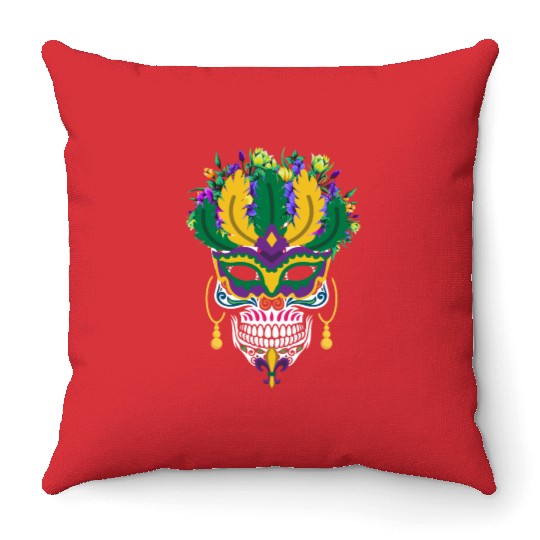 Dia De Los Muertos Mardi Gras Costume Flower Sugar Throw Pillows
