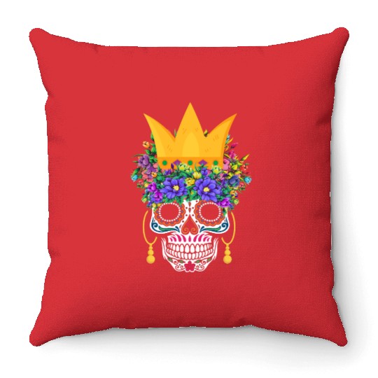 El Dia De Los Muertos Mardi Gras Costume Flower Throw Pillows